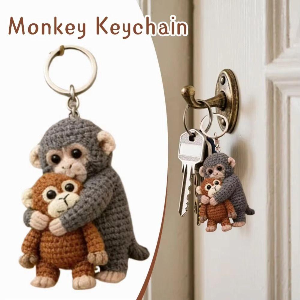 Handmade Monkey Keyring Bag Charm Knitted Doll Hanging Ornament Crochet Keychain  Daily Use