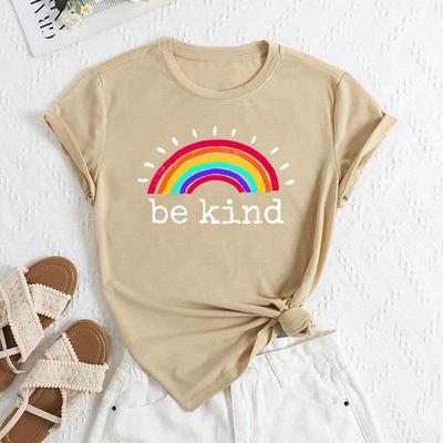 Summer Women's Rainbow Letter Print Loose Round Neck Casual Pure Cotton Short Sleeved T-shirts Women's
