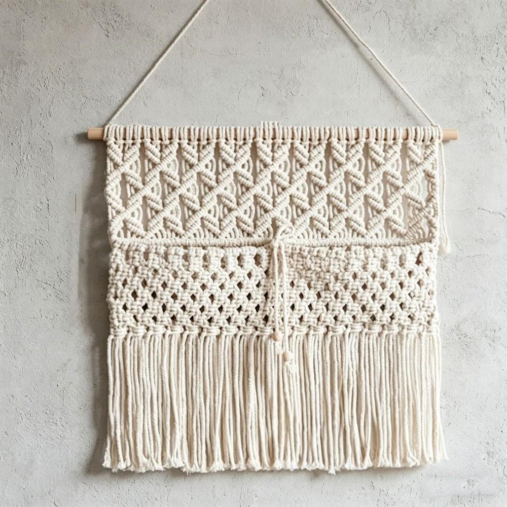 Wooden Rod Macrame Wall Hanging Woven Wall Organizer Wall Decoration Hanging Planter Home Decor