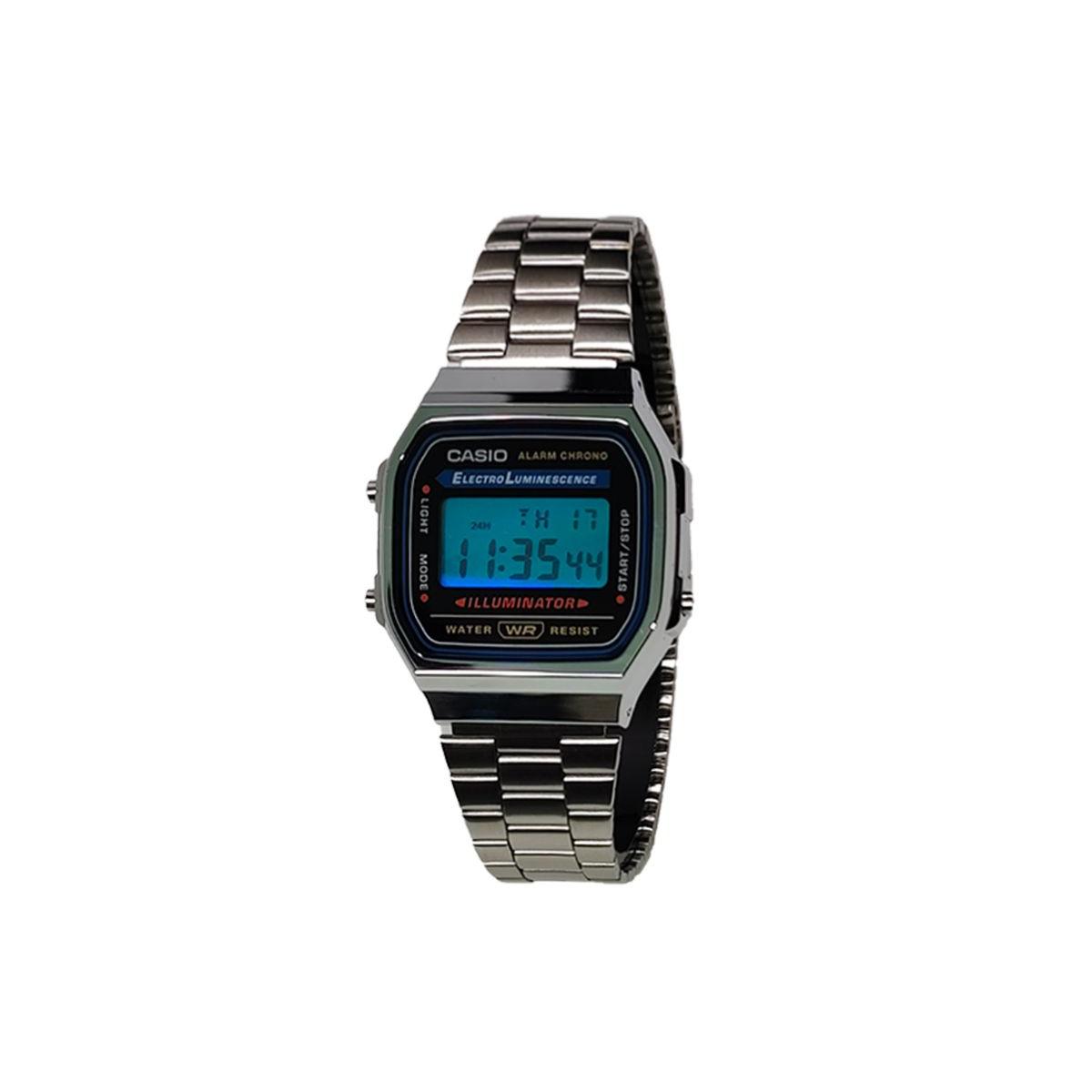 

CASIO Custom Collection Quartz Movement Stainless Steel Strap Watch Unisex Black Dial A168WA-1W(Watch5--) Silver Strap