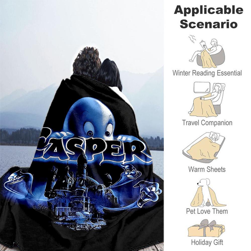 1pc Casper the Friendly Ghost Outdoor Blanket Lightweight Flannel, Soft & Warm, All Season Use for Sofa, Outdoor, Camping, Living Room, Office, Chair