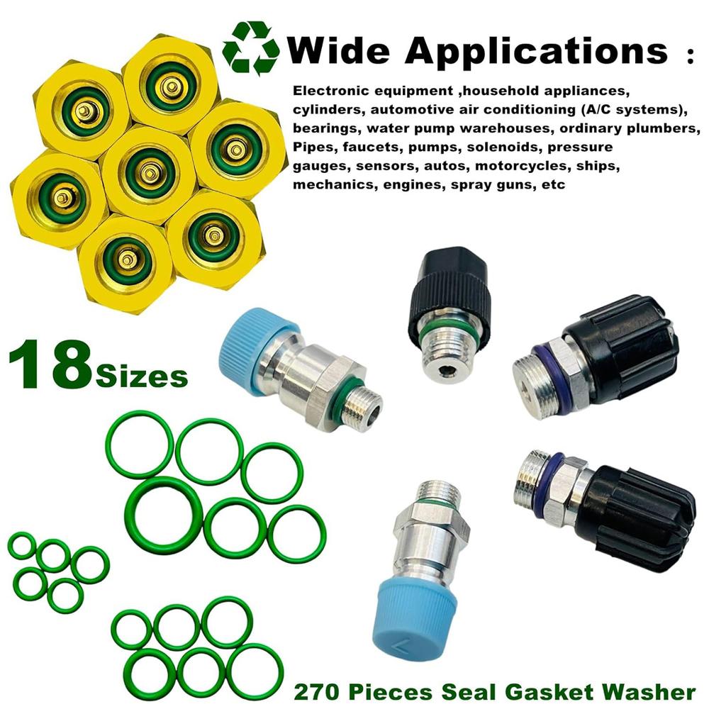 530/225PCS Rubber O Ring Oil Resistance O-Ring Washer Gasket Seals Watertightness Assortment Different Size Plastic Box Kit Set