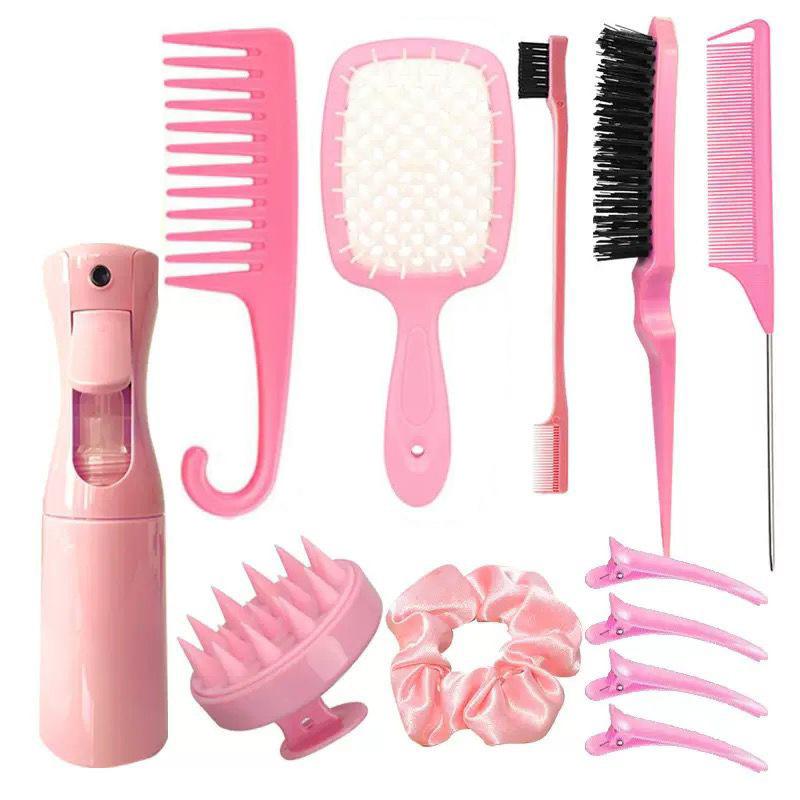 27Pcs Professional Hair Brush Set, Hair Styling Comb Kit with Continuous Spray Bottle, Scalp Massage Shampoo Brush for Salon