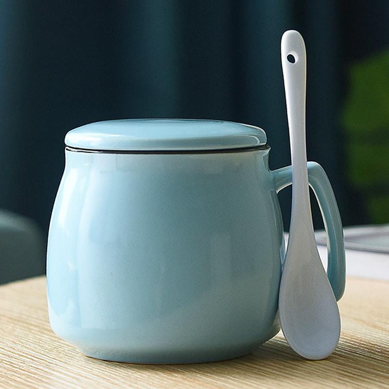 Creative Ceramic Cup With Lid And Spoon Milk Cup Day Breakfast Cup Coffee Cup Customization