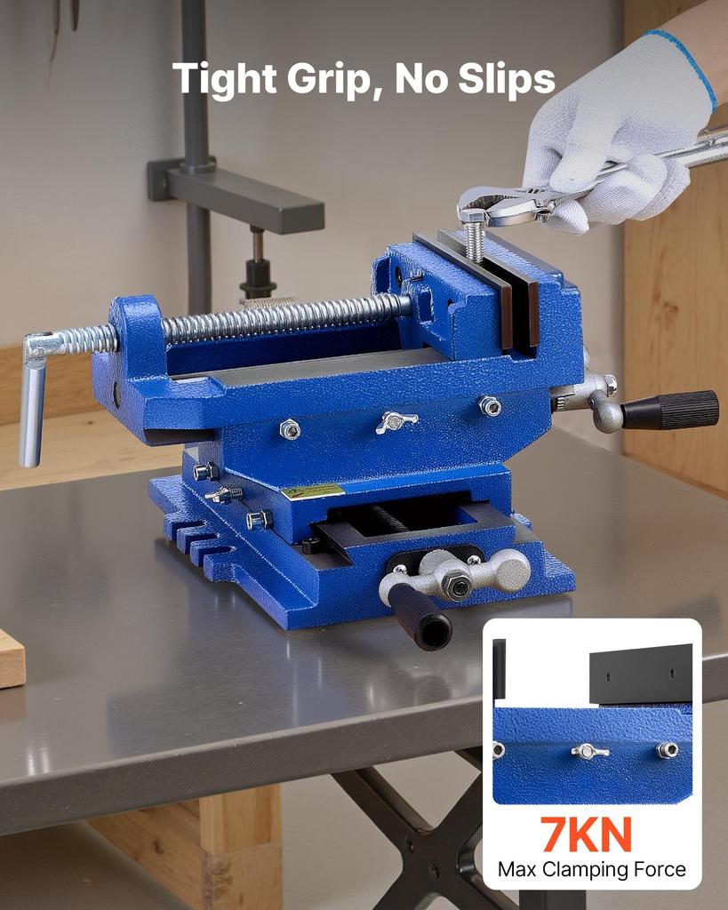 VEVOR Cross Slide Drill Press Vise, 4 Inch Jaw Width, 2 Way X-Y Axis Bench Vise, 3.5 Inch Max Jaw Opening, Heavy Duty Cast Iron, Workbench Vice Clamp
