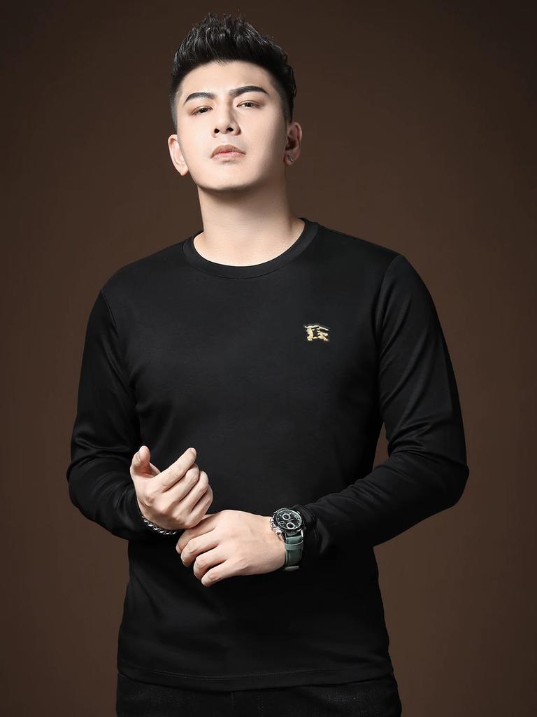 European Trendy Brand Long-Sleeve T-Shirt for Men, Autumn 2025 New Style, Round Neck Slim Fit Base Shirt, Men's Trendy Badge Top