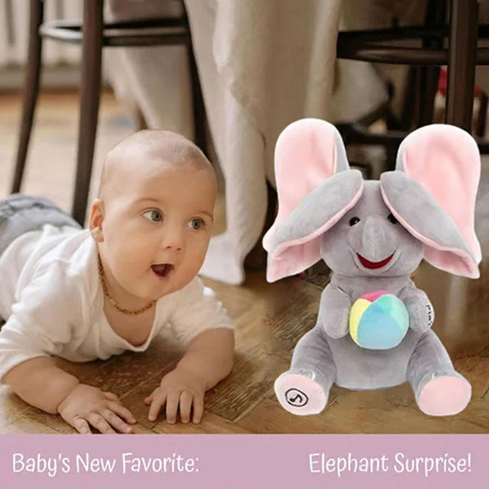 Jeu de Cache-Cache Éléphant Peluche Entraînement Tête Debout Bébé Poupée Musicale Apaisante Cadeau Nouveau-né Pour 3-12 Mois