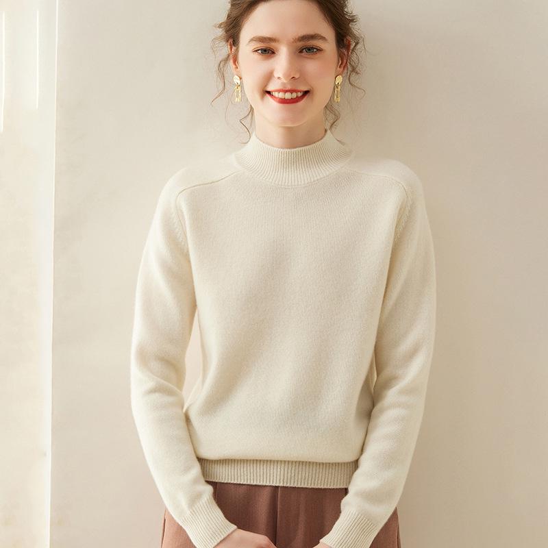 Women's Cashmere Sweater: Thickened Half-High Neck Knitwear, Solid Color, Soft and Warm for Autumn/Winter
