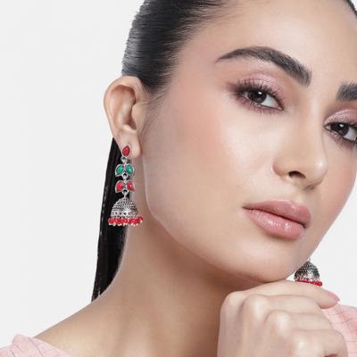 Jhumka Earrings with Red Pearls