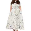 Abito Casual da Donna Taglie Forti Stampa Floreale Retro Girocollo Manica Corta Tasca Cintura Cravatta