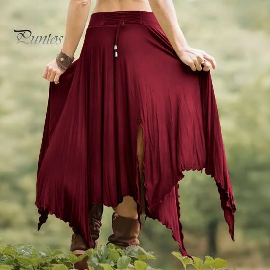 Jupe longue taille haute pour femme, couleur unie, ourlet irrégulier, fente latérale, amincissante, idéale pour le travail, les loisirs et les voyages