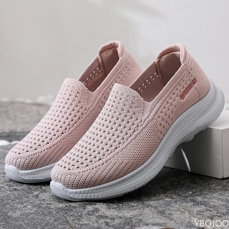 

Модная сетчатая дышащая обувь с мягкой подошвой, вырезами, для ходьбы на одну ногу, спортивная повседневная обувь с простой плоской подошвой, Zapatos De Mujer, кроссовки 40 розовый