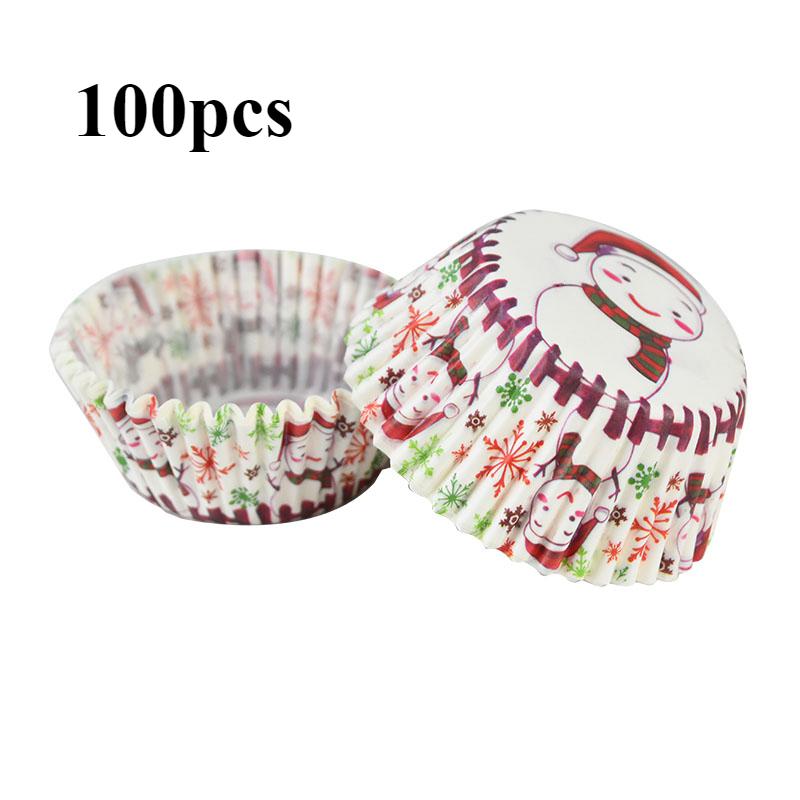 

100Pcs Christmas Cupcake Paper Cups Muffin Cupcake Liners Santa Xmas Tree Pattern Merry Cake Mold Baking Party Home Decorations