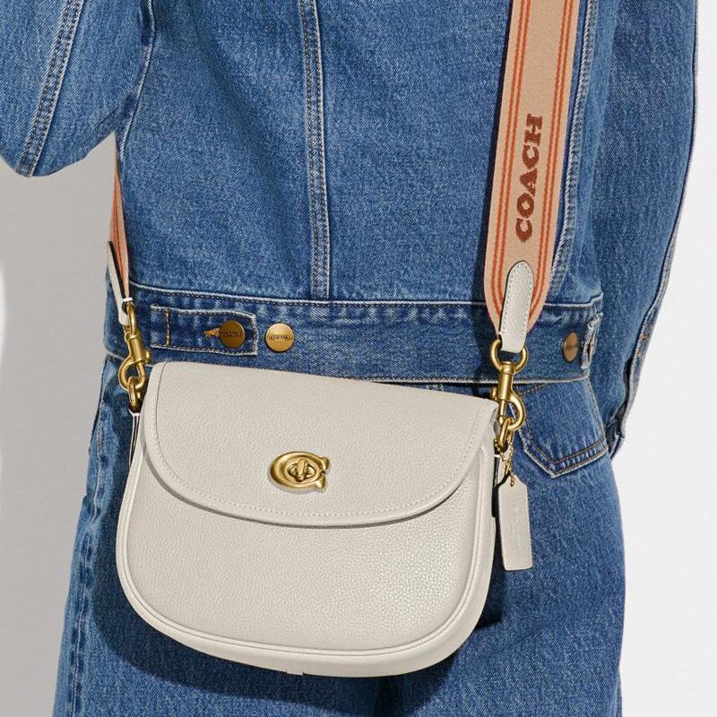 New COACH Willow Leather Saddle Bag, Shoulder Bag, Crossbody Bag Small Size Women's White CA094-B4HA