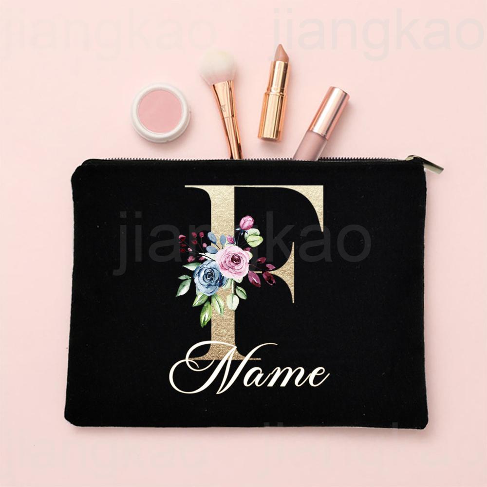 Personalised Letter with Name Makeup Bag Bridal Cosmetic Case Canvas Monogram Toiletry Bags Birthday Wedding Bridesmaid Gifts