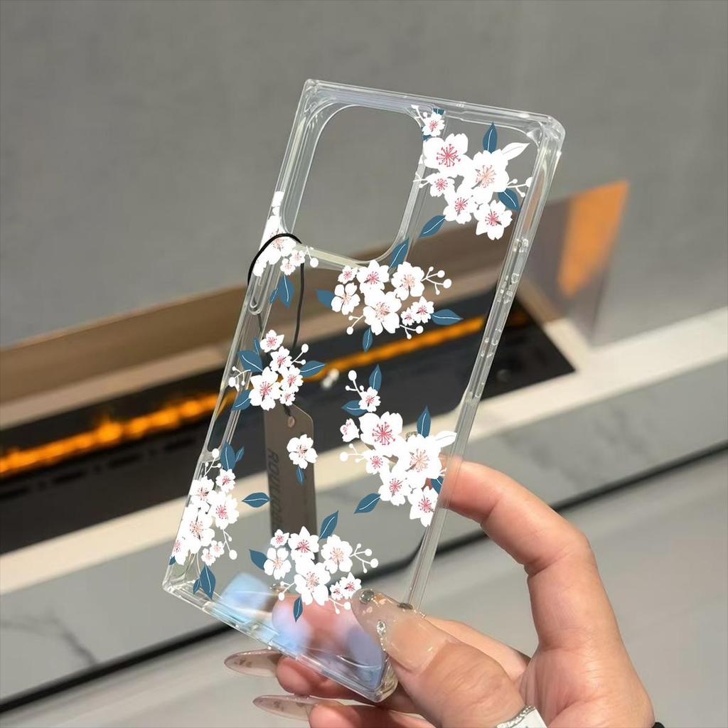 Clear Square Back Tube Case Protection For iPhone 14 Pro Max 11 15 Plus 16 ProMax 13 12 Anti-Oxygen,Plum Blossom Yearning Pattern Casing