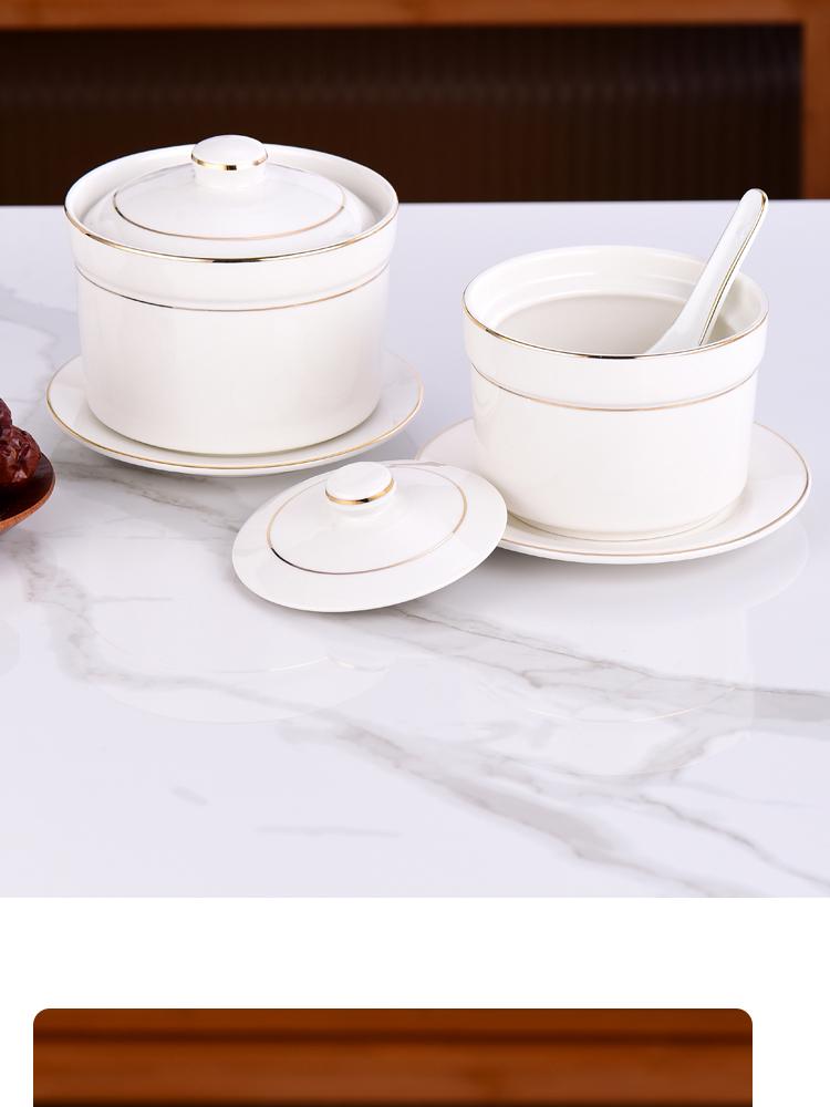 Commercial Ceramic Double Boiler Stew Pot with Lid - Single-Serve Egg Custard & Dessert Cup for Home or Restaurant Use