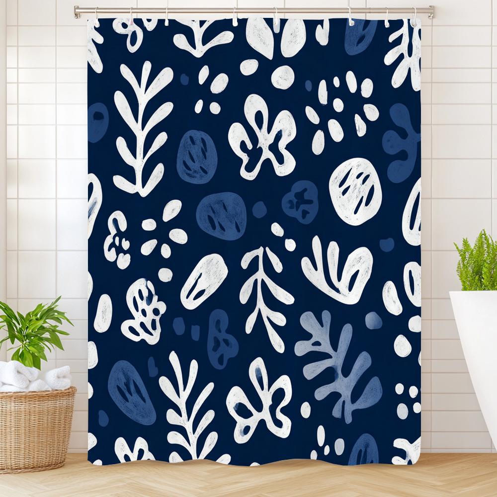 1pc Simple style Leaves Print Polyester Shower Curtain Bathroom Decoration Curtain,Hanging Curtain With Hooks Machine Washable