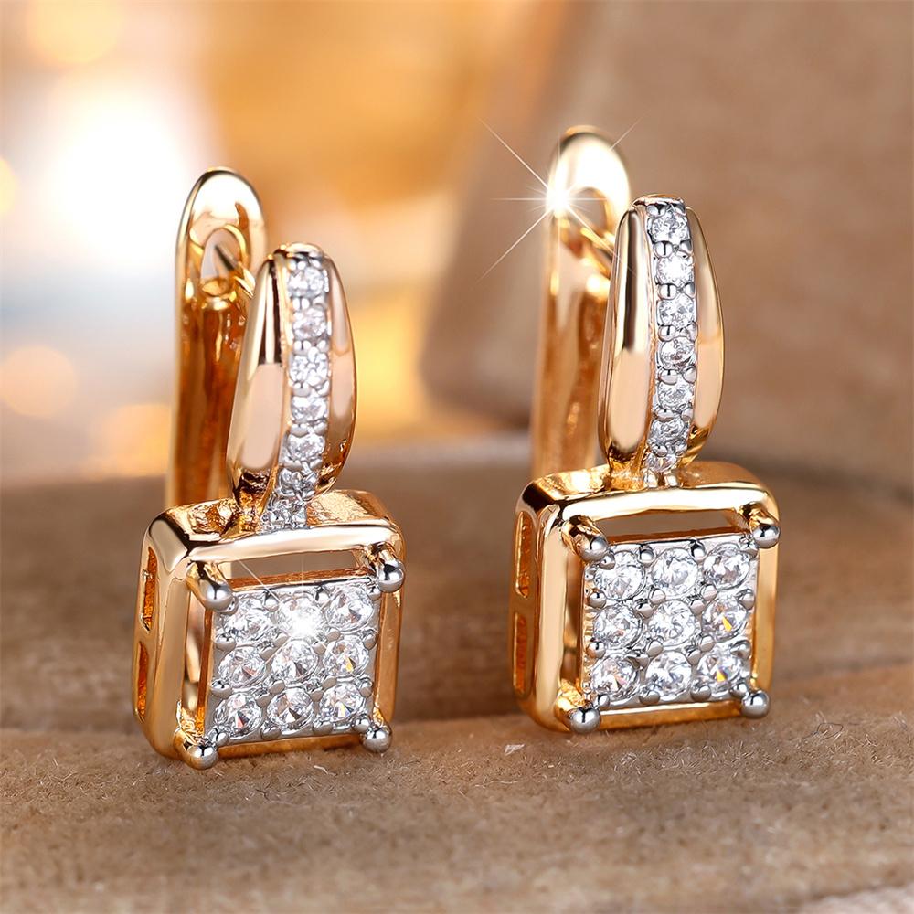 

Luxury Crystal White Stone Small Square Hoop Earrings For Women Vintage Gold Color Wedding Birthday Gift