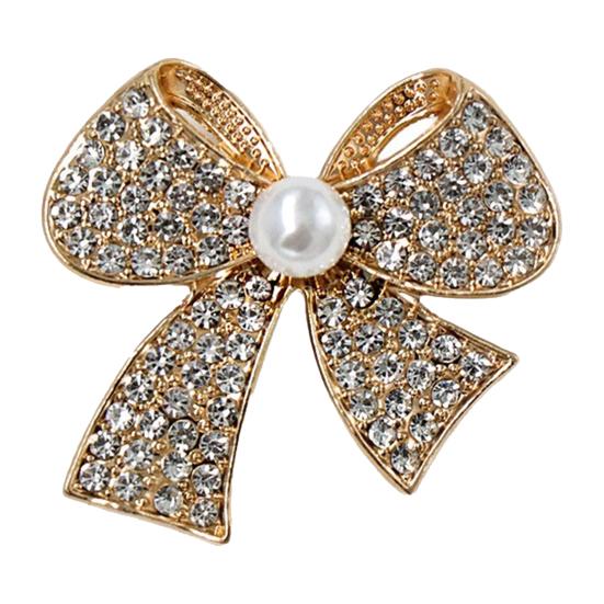 Women Decorative Pin Brooch Pin, 3D Bow Design with Imitation Pearl, Long-lasting Strong Buckle Badge for Coats Shirts Bags Accessories