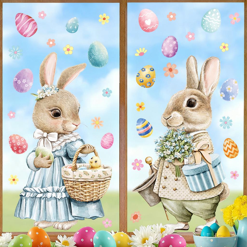 Easter Bunny Static Cling Window Sticker 2026 New Arrival Cute Glass Decoration for Home Easter Decor
