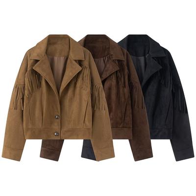 European and American Style New Fashion Fringed Suede Texture Effect Jacket
