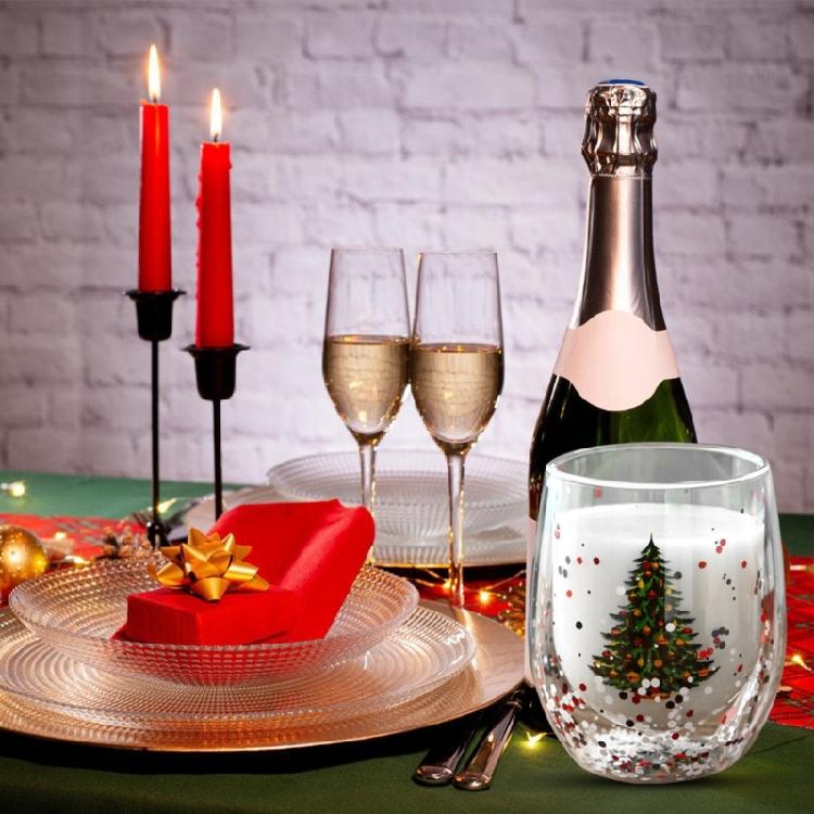 Decorative Christmas Double Wall Glass for Coffee and Milk 300ml Capacity Drinking Cup Heat Resistant Holiday Drinkware