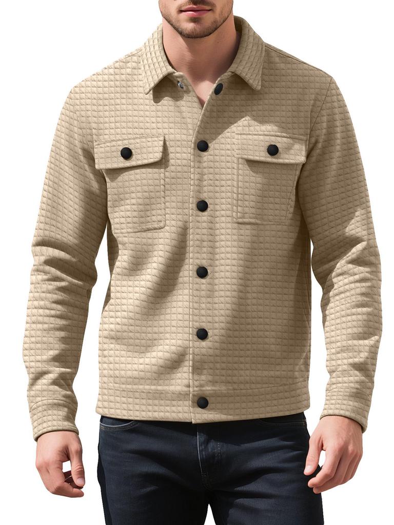 Men's Autumn Winter Plaid Jacquard Cardigan with Zipper Pockets & Button-up Hoodie