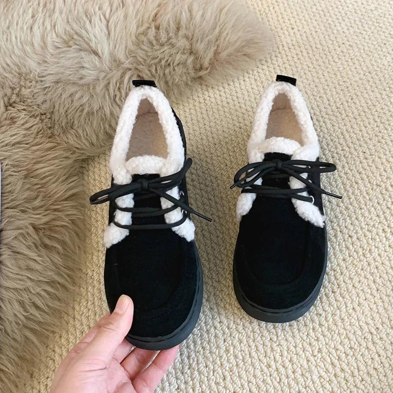 Fashion Winter New Thick Cotton Boots Women's Fashion Round Head Suede Front Lace-up Soft Sole Non-slip Short Boots