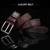 Cow Leather Embossing Belt Male Classic Vintage Pin Buckle Strap