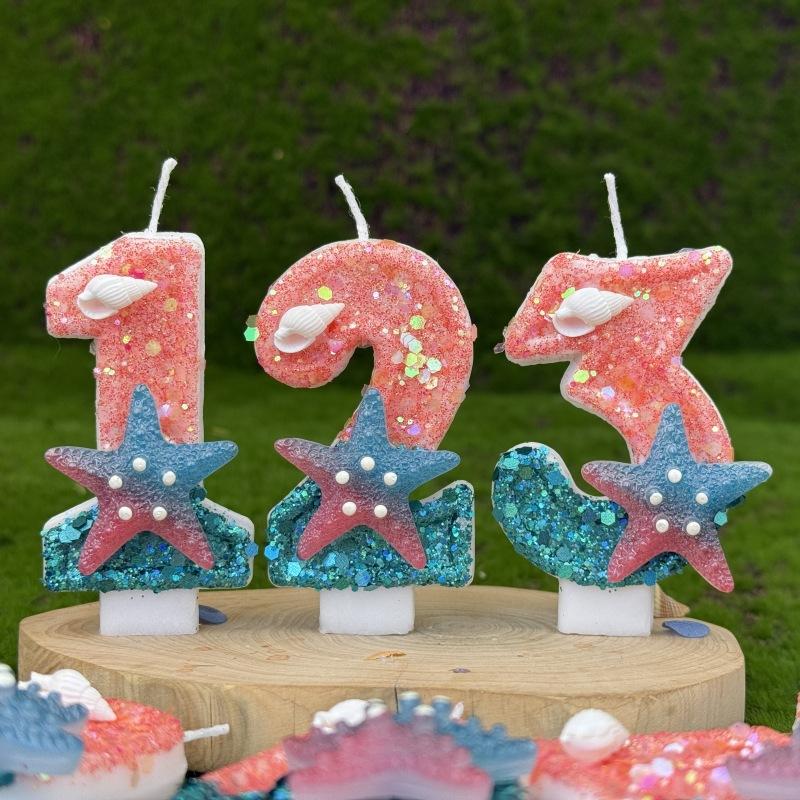 Creative Digital Birthday Candle Cake Party Decoration First Birthday Candle Handmade Diy Ocean Starfish