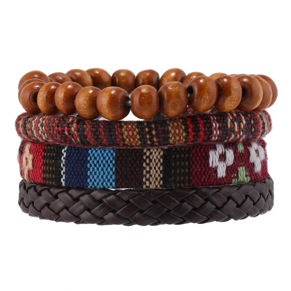 European & American Bohemian Handmade Leather Bracelet Set – 4 Pieces