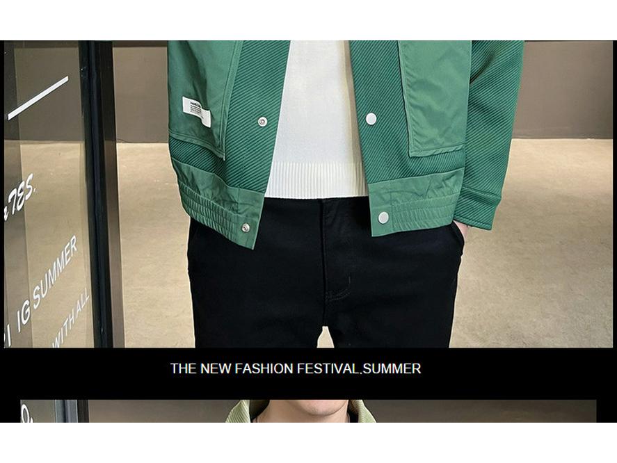 Men's Korean-Style Contrast Stitching Twill Jacket - Trendy 2023 Spring/Autumn Green Fashion.