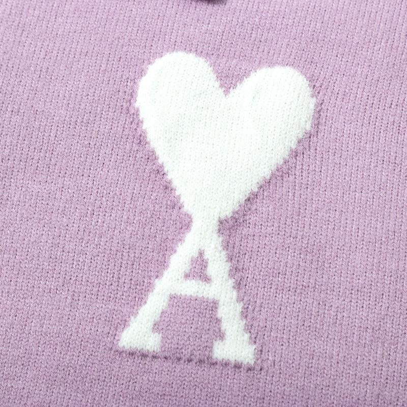 AMI Primăvară și Toamnă Nou Iubire Jacquard Lână Ami De Coeur Pulover Hanorac cu Guler Polo