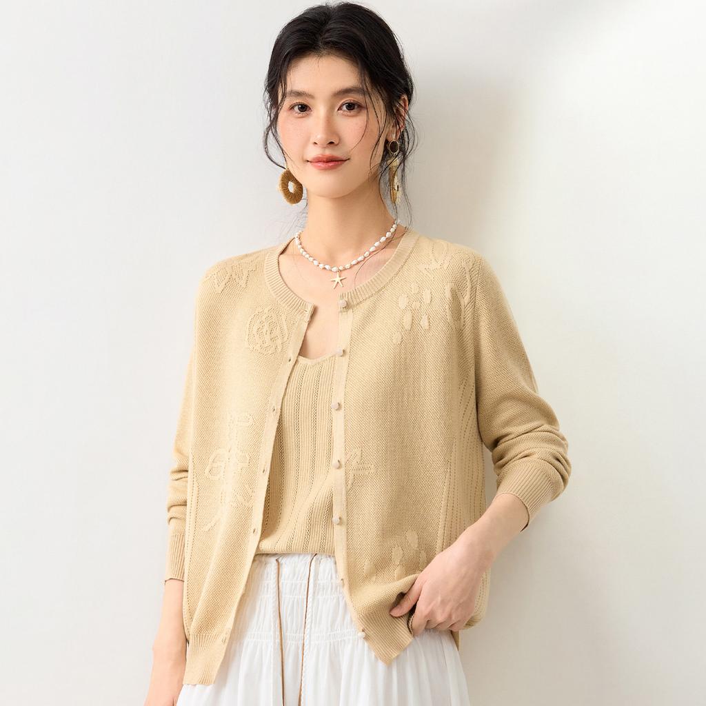 26 Year Spring Style Long-sleeved Cardigan with Mulberry Silk Texture, Mother's Clothing Style, Women's Knitted Sweater