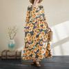 New Floral Vacation Style Travel Round Neck Vintage Long Flesh Covering Dresses