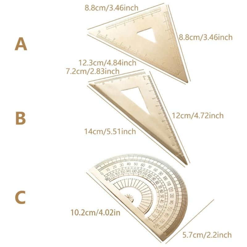 Brass Drawing Protractor Stationery Precisions Measuring Tool Vintage Triangular Ruler Painting Drawing Tool Enduring