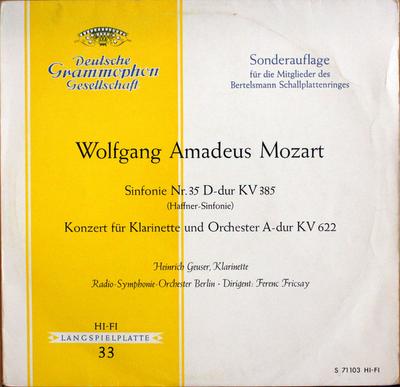LP Record WOLFGANG AMADEUS MOZART HEINRICH G  Sinfonie Nr. 35 Ddur KV 385 Haffn S71103 Deutsche Grammo 1961 Germany Classical Used