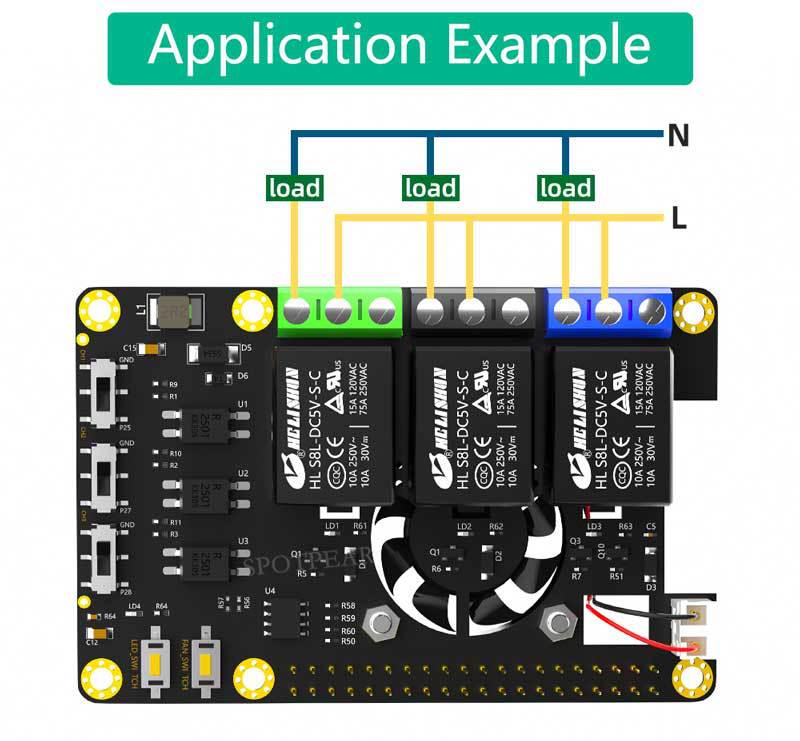 Raspberry Pi 3-Way Relay Board with Fan & RGB-LED