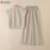 ZANZEA Women Sleeveless Blouse and Long Pants Casual Two Piece Suit Sets