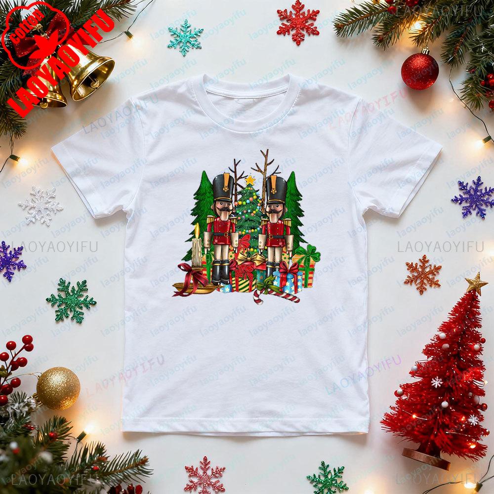Nutcracker Christmas Shirt Holiday Party Clothes Christmas Family Costumes Women Casual Printed Shirt Xmas Unisex Cotton TSHIRT