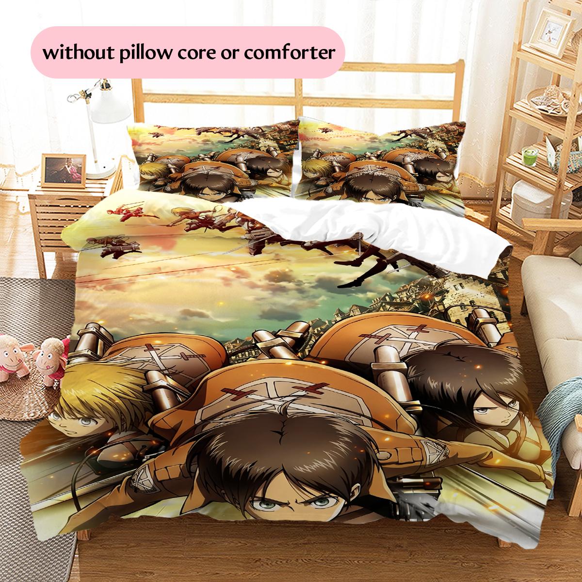 

Titan CharactersPattern Bedding Quilt Set Home Decoration Gift (1 * duvet cover + 2 * pillowcase without core) 135x200cm