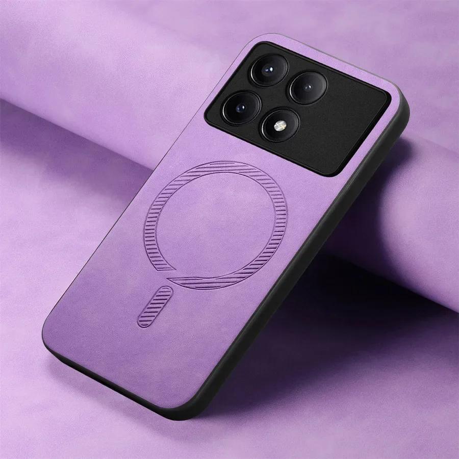 

Для Magsafe Магнитный чехол для телефона POCO X6 M6 Pro Роскошный простой кожаный чехол с беспроводной зарядкой, противоударный чехол для Poco X6 Neo F6pro F5 C65 Poco X6 Pro фиолетовый