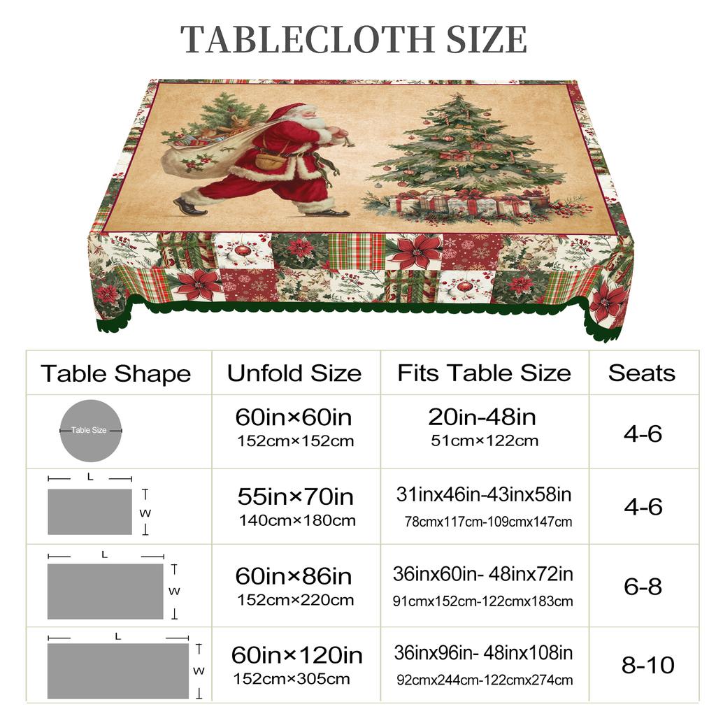 1 Christmas Themed Round And Rectangular Tablecloth, Various Sizes, Antique Santa Claus Pattern Printed Tablecloth, Christmas Garden Tablecloth Decora