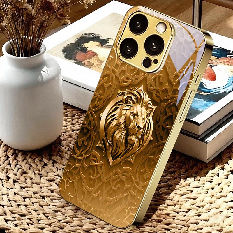Golden Lion Shield Electroplated Golden Phone Case For iPhone 14 17 16 15 13 12 11 Pro Max Plus 16E 17Air XR 7 8 XS Back Cover
