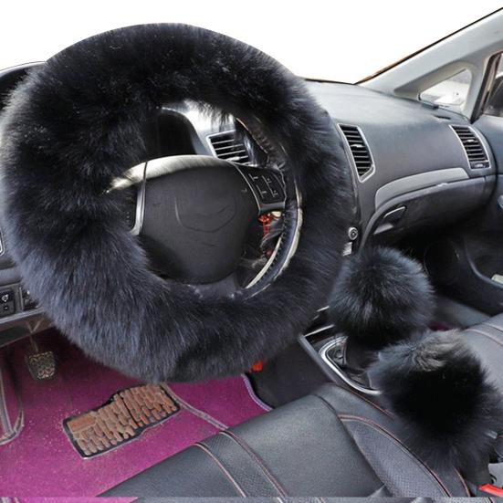 Set Coprivolante In Pile Morbido Per Auto – Copertura Universale 38 Cm Per Volante, Leva Cambio E Freno A Mano, Colore Grigio, Antiscivolo