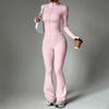 Women's 2 Piece Yoga Set with Zip-Up Long Sleeve Jacket and Flared Pants for Fitness and Training