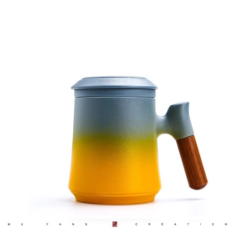 Ceramic Tea Infuser Mug with Wooden Handle