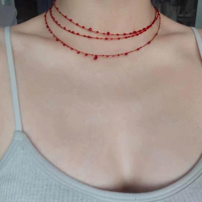 Personality Red Blood Drop Clavicle Chain Crystal Irregular Blood Necklace Dripping Blood Chokers Wedding Jewelry Gift