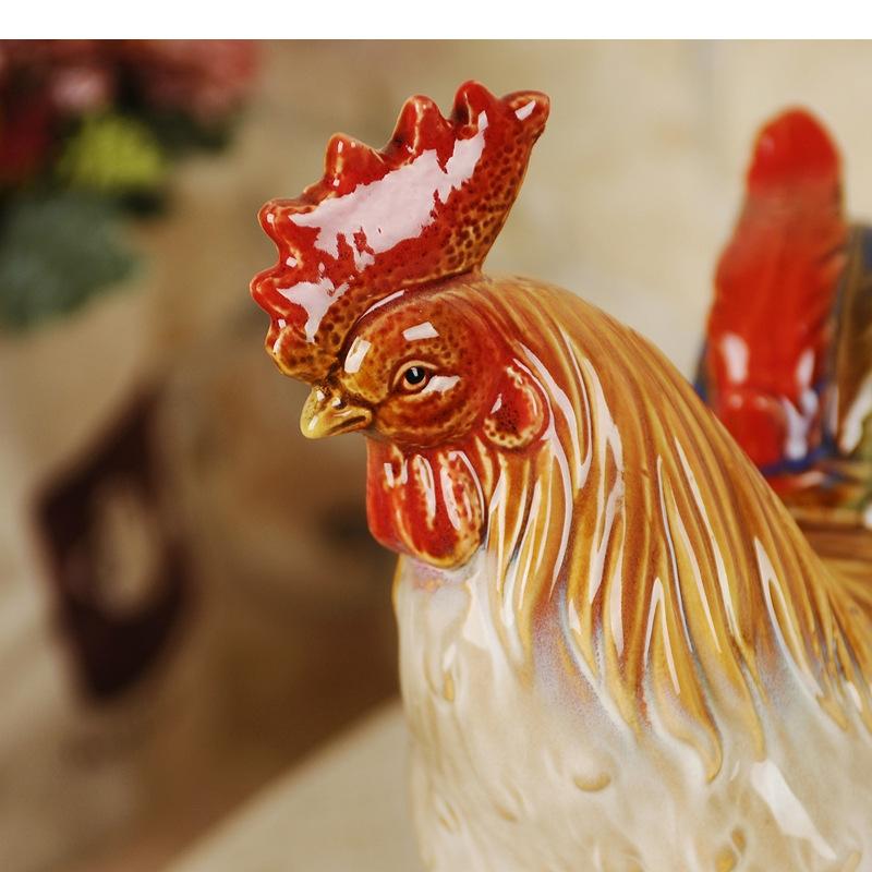 Hahn und Henne Skulptur Keramik Handwerk Wohnzimmer Weinschrank Dekoration Europäisches Zuhause Hof Kunst